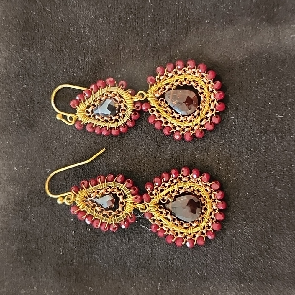 Red beaded drop earrings